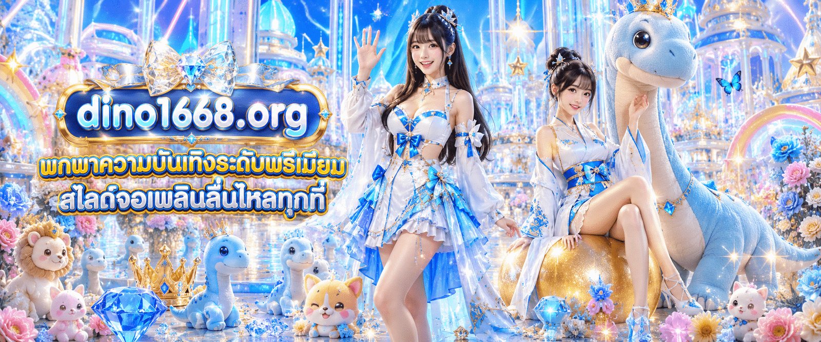 แบนเนอร์ระบบเกมออนไลน์บนสมาร์ทโฟน พกพาความบันเทิงระดับพรีเมียมสไลด์จอเพลินไม่ต้องติดตั้ง กับ DINO1668